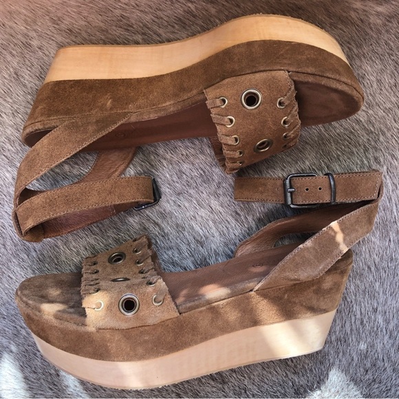 NWOT All Saints Yuki platform sandal in cognac caramel suede boho EU 41 or 10-11 - Picture 1 of 10